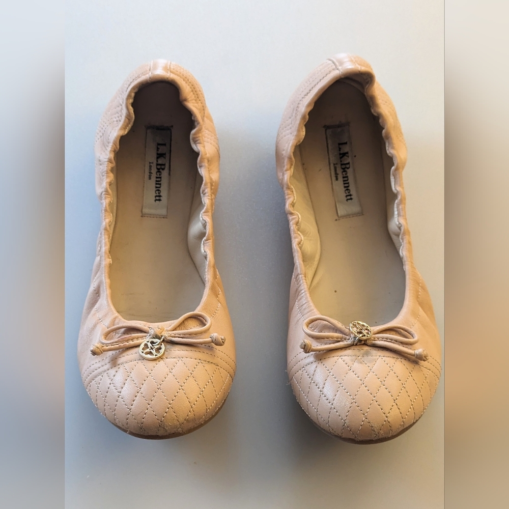 Designer L.K. Bennett Womens Beige Nappa Leather Sissy Ballet Flats. Size 5.5